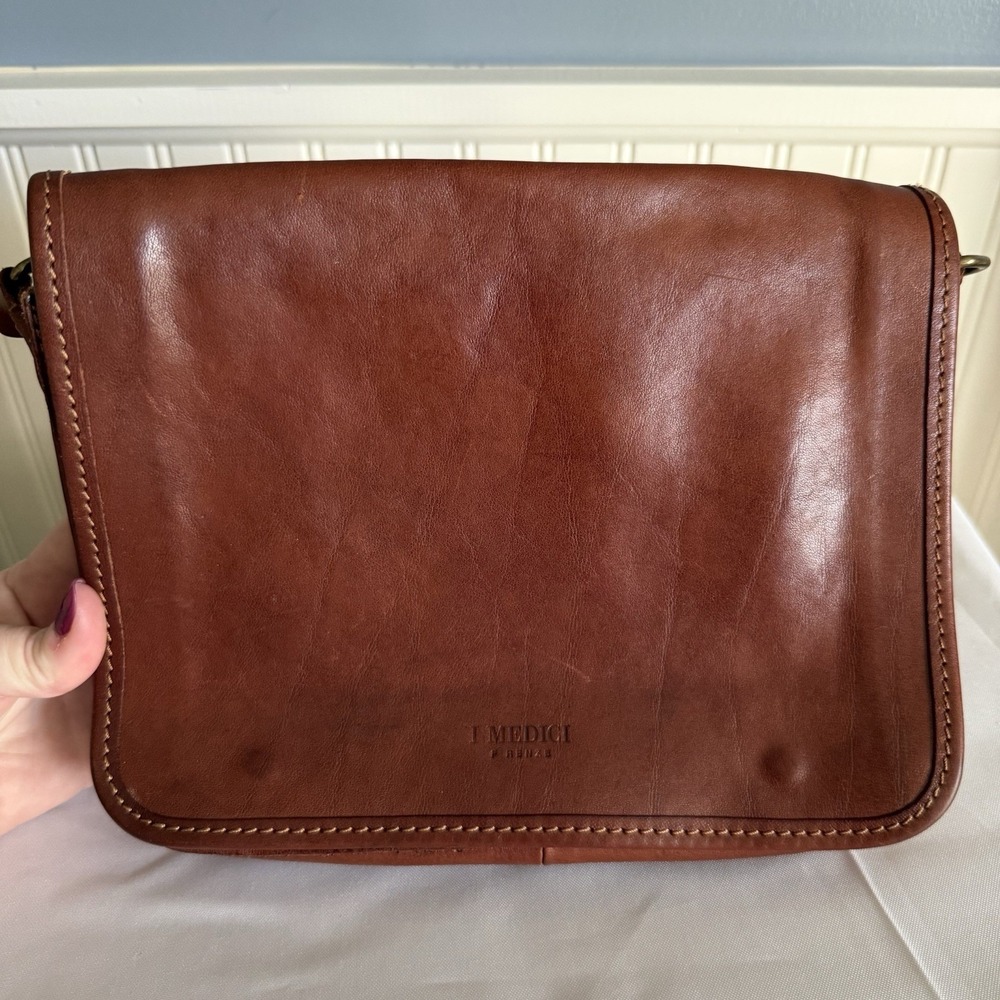 I Medici Firenze Brown Italian Leather Messenger Crossbody Bag Purse
